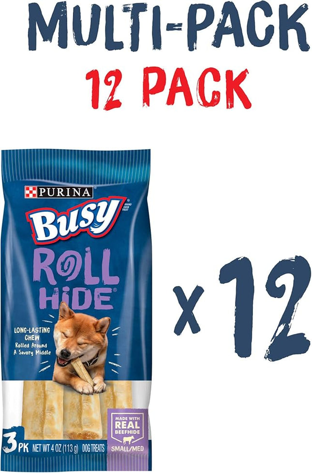 Purina Busy Rawhide Small/Medium Breed Dog Bones, Rollhide - (Pack of 12) 3 ct. Pouches