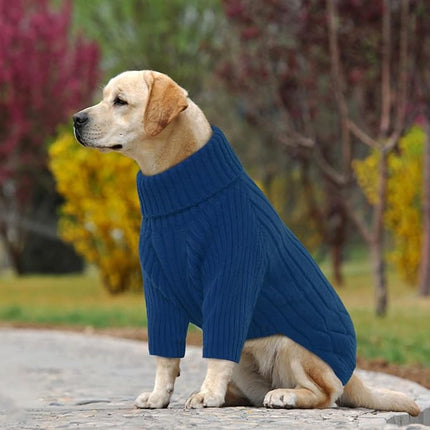 Large Dog Sweater - Turtleneck Thick Warm Doggie Christmas Sweater for Girl or Boy Dogs (Blue L)