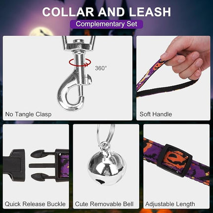 EXPAWLORER Halloween Puppy Harness - Dog Collar and Leash - Soft Mesh Padded Adjustable Step in Small Dog Vest Harness No Pull, Reflective Escape Proof for Outdoor Walking, Purple S