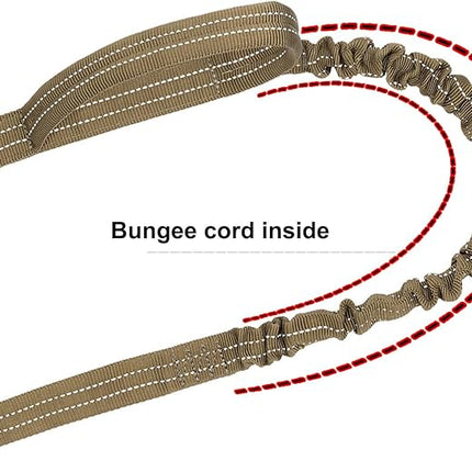 ICEFANG Tactical Dog Leash,K9 Training Walking Bungee Lead with 2 Control Handle,Heavy Duty Quick Release Metal Clasp,Hands Free D-Ring for Medium Large Dogs (4ft,Reflective Brown)