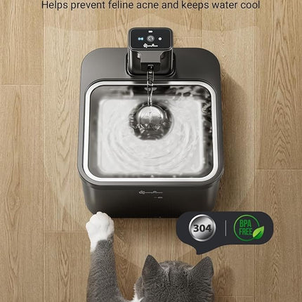 DownyPaws Cat Water Fountain Stainless Steel Cordless, 84oz/2.5L Fursink Wireless Pet Water Fountains for Cats Indoor, Battery Operated Cat Drinking Fountain, Ultra Quiet Pump, BPA-Free, Black
