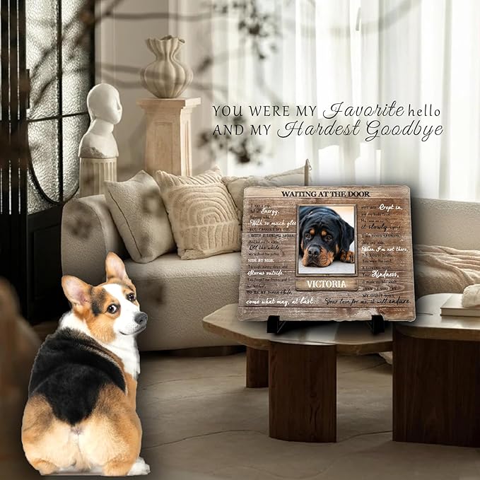Personalized Pet Memorial Stone, Custom Dog Memorial Gifts for Loss of Dog with Photo Name Date, Dog Remembrance Gift, Loss of Dog Sympathy Gift for Dog Cat Lovers (Quote 14)