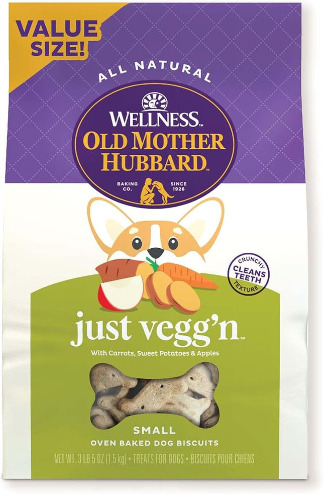 Old Mother Hubbard Wellness Just Vegg'n Dog Biscuits, Natural, Training Treats, Sweat Potato, Oats, Apples & Carrots Flavor, Small Size, (3.3 Pound Bag)