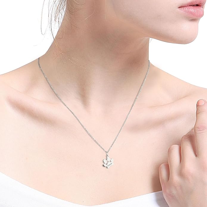 MeMeDIY Personalized Paw Print Necklace for Women Engraved Name Dog Paw Necklace Stainless Steel/925 Sterling Silver Paw Necklace Pet Memorial Necklace 1-4 Cat Paw Print Necklace