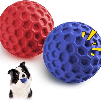 HIPPIH Indestructible Squeaky Dog Toys, Interactive Dog Balls 2 Pack, Chew Toys for Aggressive Chewers, Natural Rubber Puppy Toy for Large/Medium Dogs, Tough Puppy Teething Toy, Relieve Anxiety