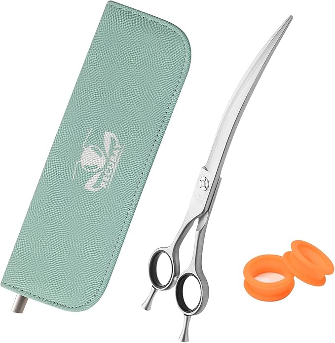Left Handed Matte Deluxe Dog Grooming Scissors Great Grooming Shears for All Breeds,Design For Professional Groomer. (7.5" Curved Lefty)