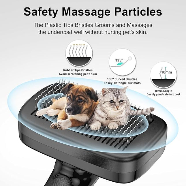 Dog Brush for Shedding & Grooming for Dogs, Cats, and Puppies - Self Cleaning Shedding Brush for Long and Short Haired Lengths Sensitive Pets, Black