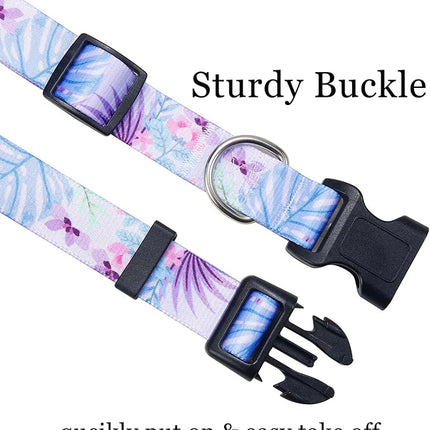 Dog Collar with Bohemia Floral Tribal Geometric Patterns - Soft Ethnic Style Collar Adjustable for Small Medium Large Dogs (Purple Flower, S)