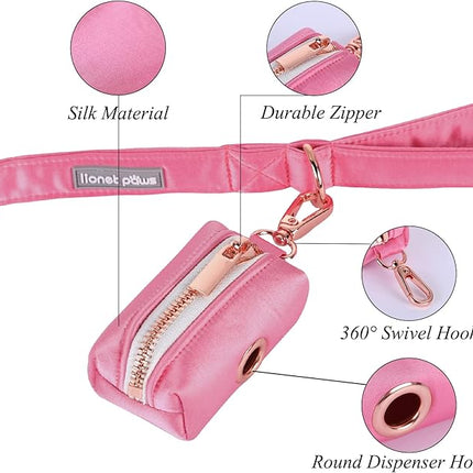 Lionet Paws Cute Dog Poop Bag Holder for Leash, Silk Bag Dispenser, Matching Collar