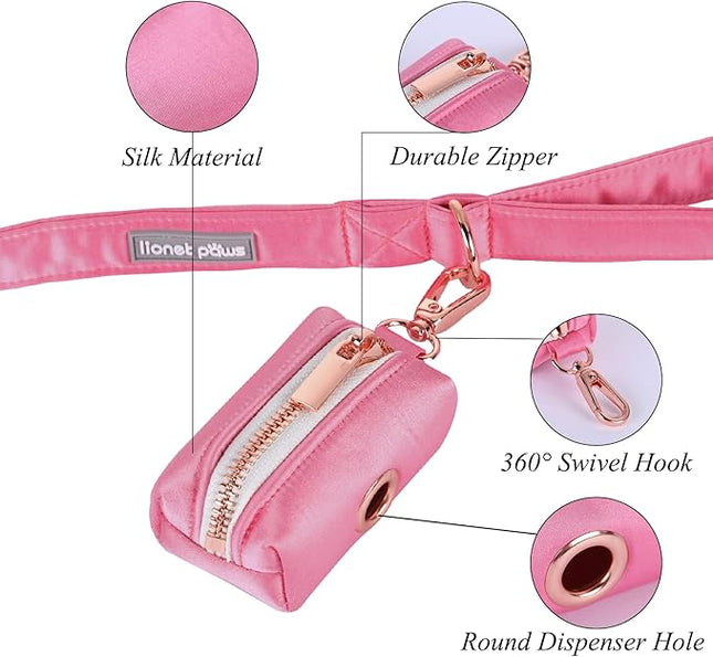 Lionet Paws Cute Dog Poop Bag Holder for Leash, Silk Bag Dispenser, Matching Collar