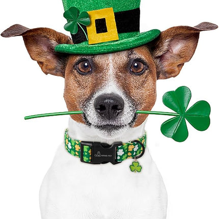 ARING PET St Patrick's Day Dog Collar-Cute Green Clovers Dog Collars, Adjustable Shamrock Pet Collars Trefoil Puppy Collar Gifts with Quick Release Buckle for Girl&Boy Dogs