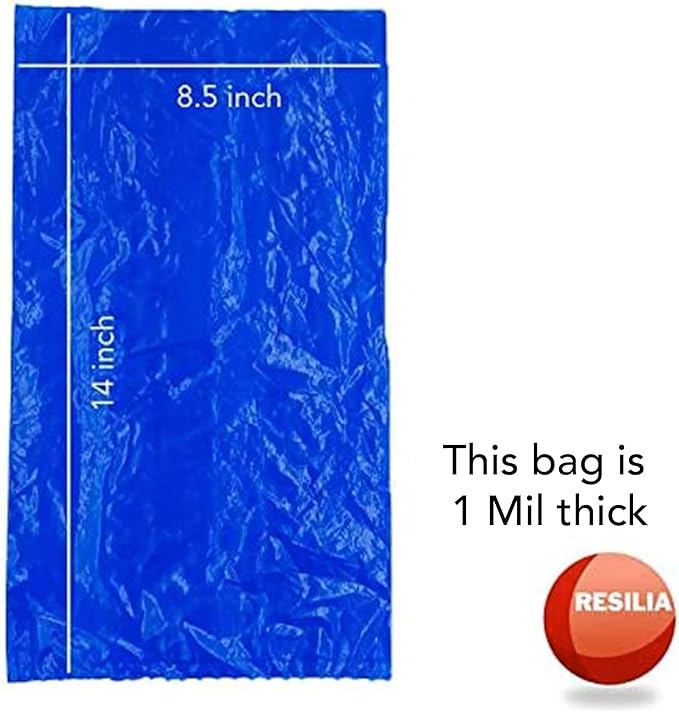 Resilia Commercial Grade Dog Poop Bags - Heavy Duty Pet Waste Removal Bag For Dogs, Cats, and Other Animals, Unscented, Blue, 8.5" W x 14" L, 1 Mil, 0.001 Inch, 800 bags, 4 Rolls of 200 Bags