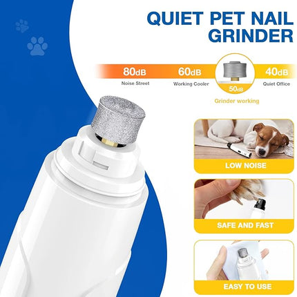 Bonve Pet Nail Grinder for Dogs - Upgraded Dog Nail Trimmers Super Quiet, 2 Speeds, Rechargeable, 2 Grinding Wheels for Small Large Dogs & Cats