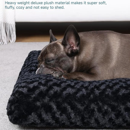 KSIIA Washable Dog Bed Anti-Slip Dog Crate Beds Deluxe Plush Kennel Pad Comfy Pet Sleeping Mat for Medium Dogs, 29" x 21", Black