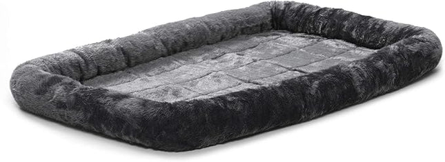 New World Dog Bed – Gray Faux Fur Bolster, Ultra-Soft and Machine Washable, Fits 42-Inch Crates and Carriers, for Large Sized Breeds