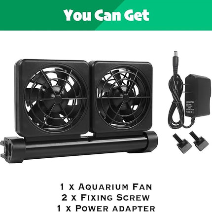 Aquarium Chiller, Fish Tank Cooling Fan System for Salt Fresh Water, 2 Variable Speed, Wide Angle Adjustable (2-Fan)