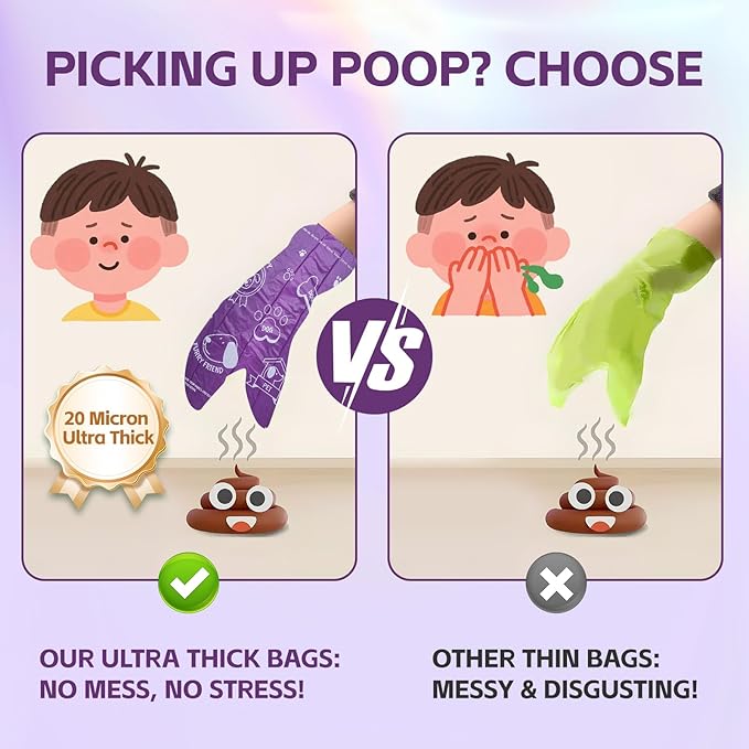 270 Count Scented Dog Poop Bags Rolls, 20 Micron Ultra Thick, Heavy Duty Tear Resistant Leak Proof for Yuck-Free Cleanup, Includes Dispenser & Leash Clip, 9 x 13 Inch, Pawsome Doodle (Purple)