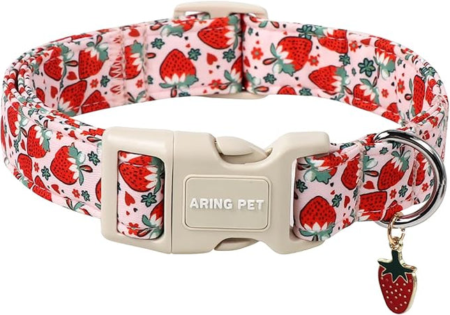 ARING PET Strawberry Dog Collar, Cute Summer Pink Pet Collars with Quick Release Buckle for Puppy Small Medium Large Boy Girl Dogs-L