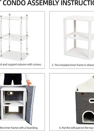 CATBOAT 2-Storey Cat House for Indoor Cats Bed, Covered Beds & Furniture with Scratch Pad and Hideaway Cave, Cute Modern Condo for Multi Small Pet Large Kitten Kitty, Grey