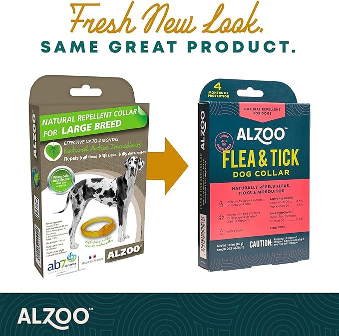 ALZOO Natural Flea & Tick Dog Collar - Helps Repel Fleas, Ticks & Mosquitoes - 100% Plant-Based Active Ingredients - Waterproof - Up to 4 Months Protection - Large-Sized Dogs: 40+ lbs - Pack of 3