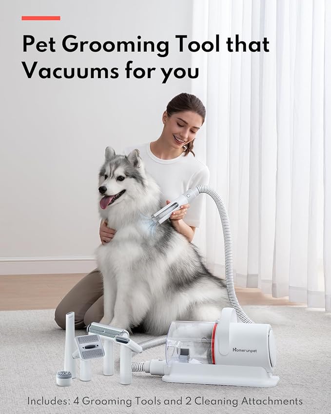 HomeRunPet Ultra Quiet Dog Grooming Vacuum, 12000Pa Suction, 6-in-1 Pet Clipper Kit for Dogs & Cats, Low Noise, Pet Friendly