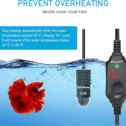 YukiHalu USB Powered Aquarium Heater, 10W Adjustable Mini Fish Tank Heater with External Temperature Controller, LED Display, Used for 0.5-1 Gallon Tank (10W USB Adapter)