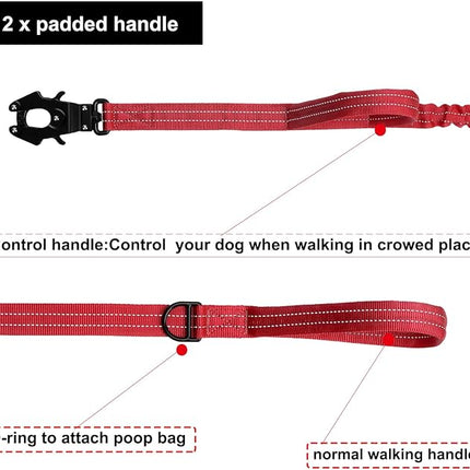 ICEFANG Tactical Dog Leash,K9 Training Walking Bungee Lead with 2 Control Handle,Heavy Duty Quick Release Metal Clasp,for Medium Large Breed (Reflective Red, 6 FT)