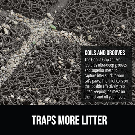 GORILLA GRIP Cat Litter Box Mat, 47x35, Water Resistant, US Designed Kitty Litter Trapping Mats, Easy to Clean, Scatter Control, Less Mess and Clean Floors, Kitten Supplies for Indoor Cats, Dark Gray