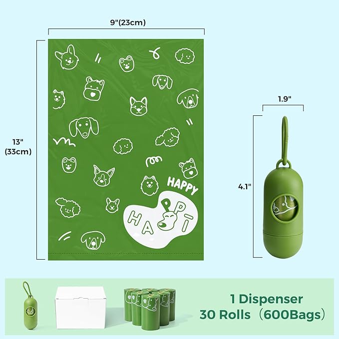 Dyforce Scented Dog Poop Bags,Leak Proof Pet Waste Bags for Dog Walking,Extra Thick and Large Cat Litter Bags for Poop,30 Refill Rolls,600 Bags,9x13",Green