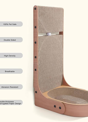 Cat Scratcher, 2 in 1 Multifunctional 26.8 Inch L Shape Cat Scratch Pad Wall Mounted with Oval Cat Bed Bowl and Built-in Toy Balls for Indoor Cats (1 PCS Cat Scratcher Include Toy Balls)