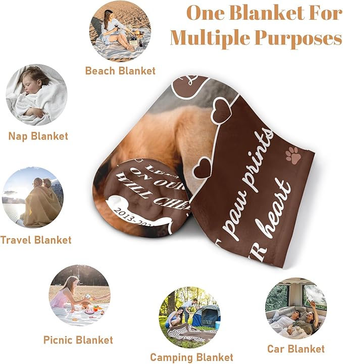 Pet Memorial Gifts, Personalized Dog Blanket with Picture, Dog Memorial Gifts for Loss of Pet, Custom Pet Throw Blanket, Loss of Cat Sympathy Gifts, Remembrance Bereavement Present