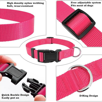 Dog Collar Hot Pink Basic Dog Collars with Breathable Quick Release Nylon Pet Collar for Puppy Small Medium Large Dogs Girl