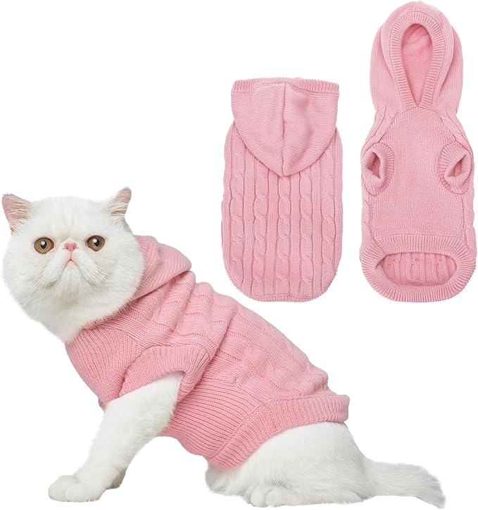 PUPTECK Winter Dog Cat Sweater Coat - Soft Cold Weather Clothes Knitwear for Kitties & Small Dogs Indoor Outdoor Walking Warm, Knitted Classic for Doggies Kitties Girls Boys, Pink M