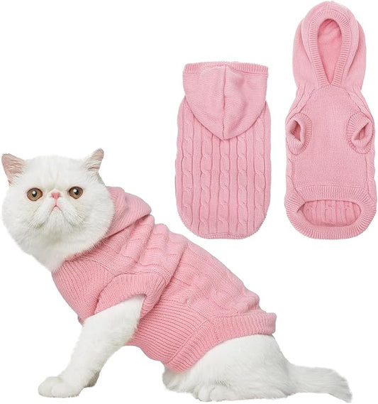 PUPTECK Winter Dog Cat Sweater Coat - Soft Cold Weather Clothes Knitwear for Kitties & Small Dogs Indoor Outdoor Walking Warm, Knitted Classic for Doggies Kitties Girls Boys, Pink M
