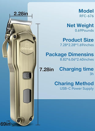 oneisall Dog Clippers for Grooming for Thick Heavy Coats/Low Noise Rechargeable Cordless Pet Shaver with Stainless Steel Blade/Waterproof Dog Shaver for Dogs Pets and Animals (Gold)