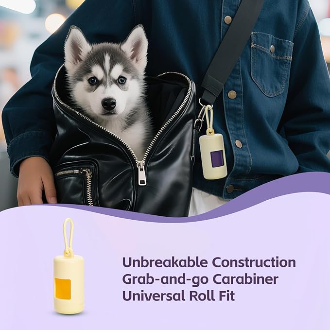 270 Count Scented Dog Poop Bags Rolls, 20 Micron Ultra Thick, Heavy Duty Tear Resistant Leak Proof for Yuck-Free Cleanup, Includes Dispenser & Leash Clip, 9 x 13 Inch, Gaze Doodle (Purple)