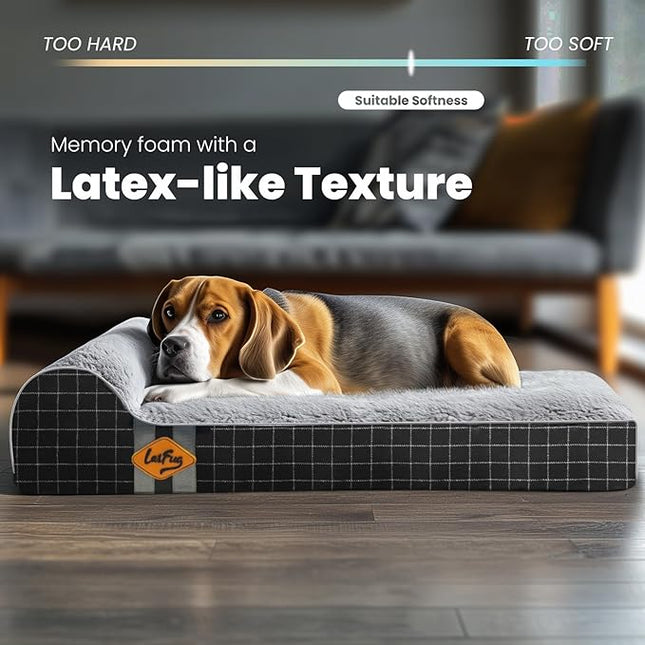 Laifug Orthopedic Memory Foam Dog Bed with Durable Water Proof Liner and Removable Washable Cover (Large (40"x25"x5.5"), Black Grid Gray)