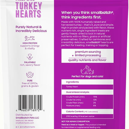 smallbatch Pets Premium Freeze-Dried Turkey Heart Treats for Dogs and Cats, 3.5 oz, Made and Sourced in The USA, Single Ingredient, Humanely Raise Meat, No Preservatives or Anything Artificial Ever
