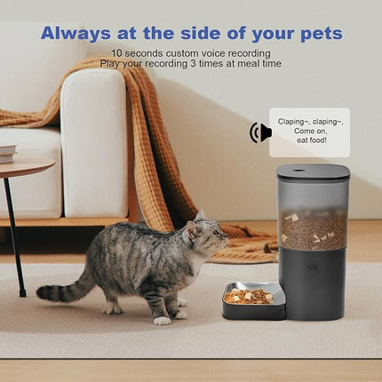 Automatic Cat Feeder, Cat Food Dispenser with 10s Voice Recorder, Pet Feeder up to 8 Meals per Day, Timed Feeder with Dry Food Sealed Ring (Black, 6L)