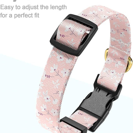 Rnivvi Dog Collar for Small Dogs, Cute Floral Heavy Duty Adjustable Puppy Collar with Quick Release Buckle for Girl & Female, Pet Accessories for Walking Running, S Length 3/4" Width, Coral Pink
