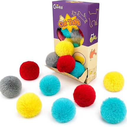 CHIWAVA 24PCS 1.8" Catnip Furry Cat Toys Ball Soft Pom Pom Balls Kitten Chasing Quiet Play Assorted Color