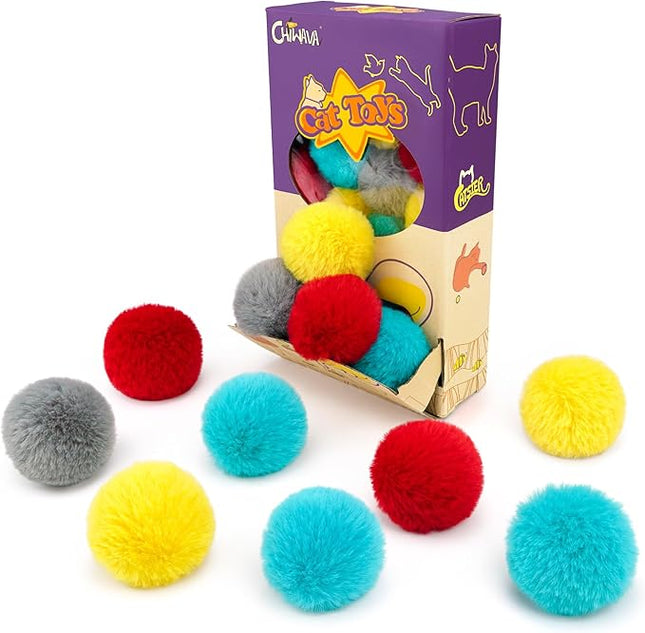 CHIWAVA 24PCS 1.8" Catnip Furry Cat Toys Ball Soft Pom Pom Balls Kitten Chasing Quiet Play Assorted Color