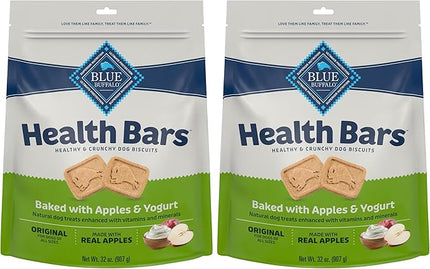 Blue Buffalo Health Bars Mini Crunchy Dog Biscuits, Oven-Baked with Natural Ingredients, Apples & Yogurt, 32-oz Bag (Pack of 2)