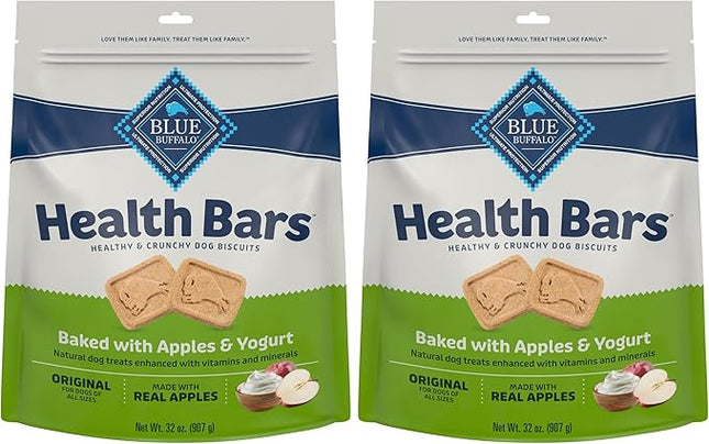 Blue Buffalo Health Bars Mini Crunchy Dog Biscuits, Oven-Baked with Natural Ingredients, Apples & Yogurt, 32-oz Bag (Pack of 2)