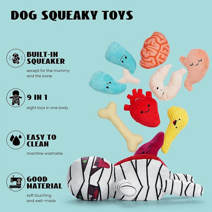 Nocciola Zombie Mummy Dog Toys with Organs: Funny Cool Hide and Seek Squeaky Chew Toys for Puppies, Small and Medium Size Breed, Plush Stuffed Cognitive Puzzle Toys for Training
