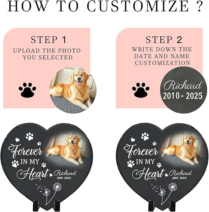 Personalized Pet Memorial Stone - Custom Dog Grave Marker with Name & Photo - Sympathy Gifts for Loss of Beloved Dog - Cemetery Decor - Rainbow Bridge Memorial for Dogs (Style C)