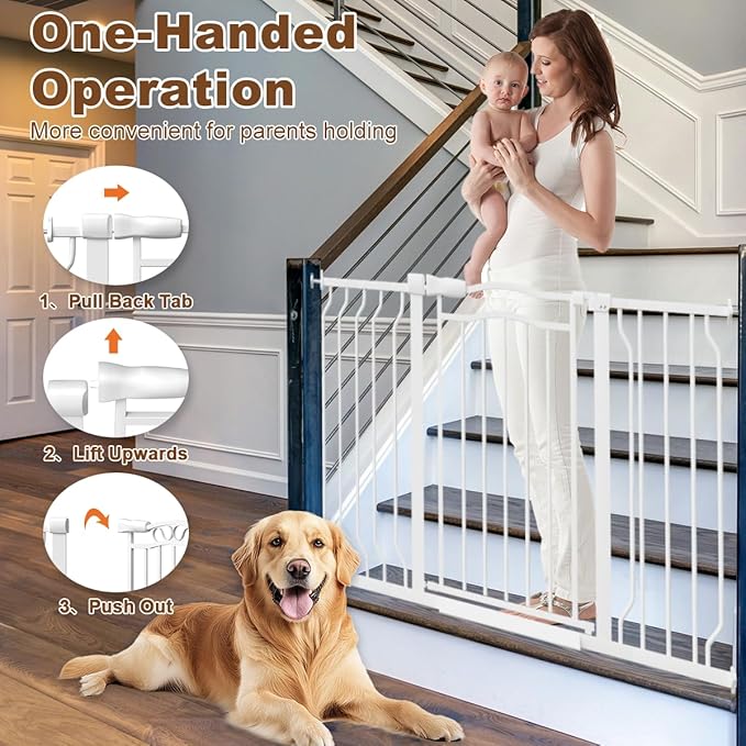 67.3-81.1" Extra Wide Baby Gate for Stairs No Drilling, 30" Tall Auto Close Press Mounted Dog Gates for Doorways, Adjustable Width Walk Through Long Gates for Kids or Pets, White