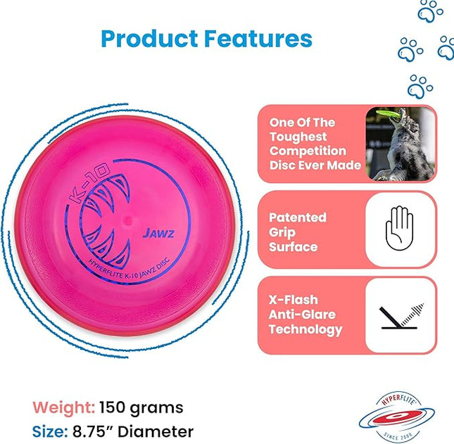 Hyperflite K-10 Jawz Pink Disc • for Dogs Over 16" • 8.75 Inch / 155 Grams • Puncture Resistant • Made in The USA
