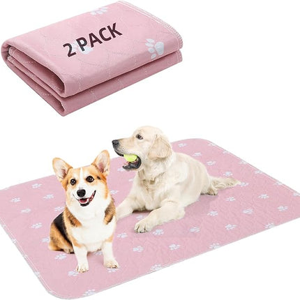 PUPTECK Washable Pee Pads for Dogs - Waterproof Reusable Puppy Potty Training Pads Whelping Mat - Fast Absorption Non-Slip Pet Food Feeding Mat (Pink, 36x41 Inch (Pack of 2))