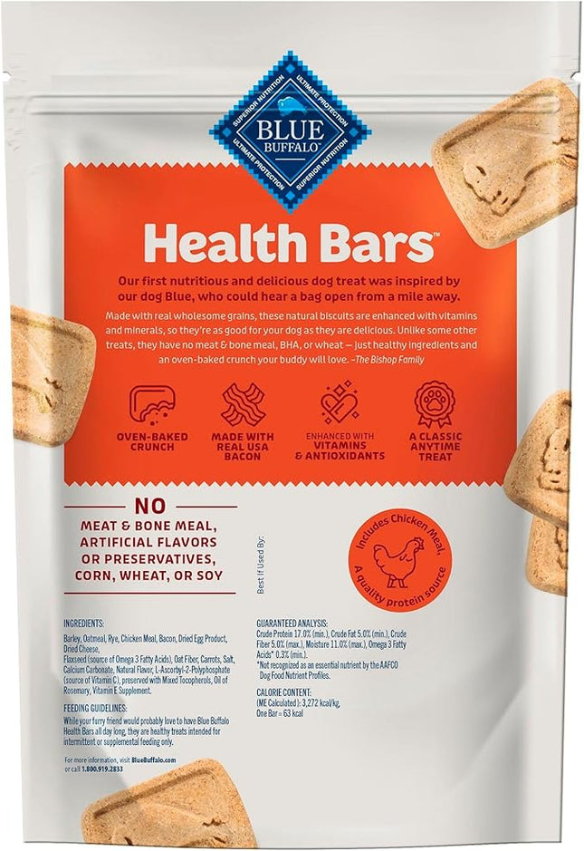 Blue Buffalo Health Bars Crunchy Dog Biscuits, Oven-Baked with Natural Ingredients, Bacon, Egg & Cheese, 16-oz Bag